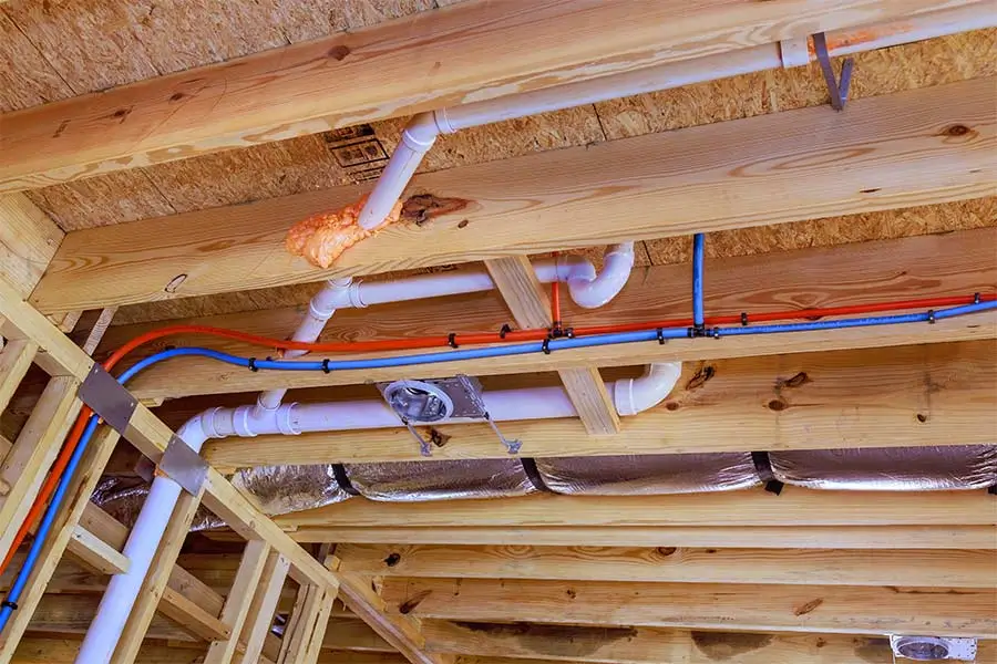 Pipes in Open Ceiling Framing