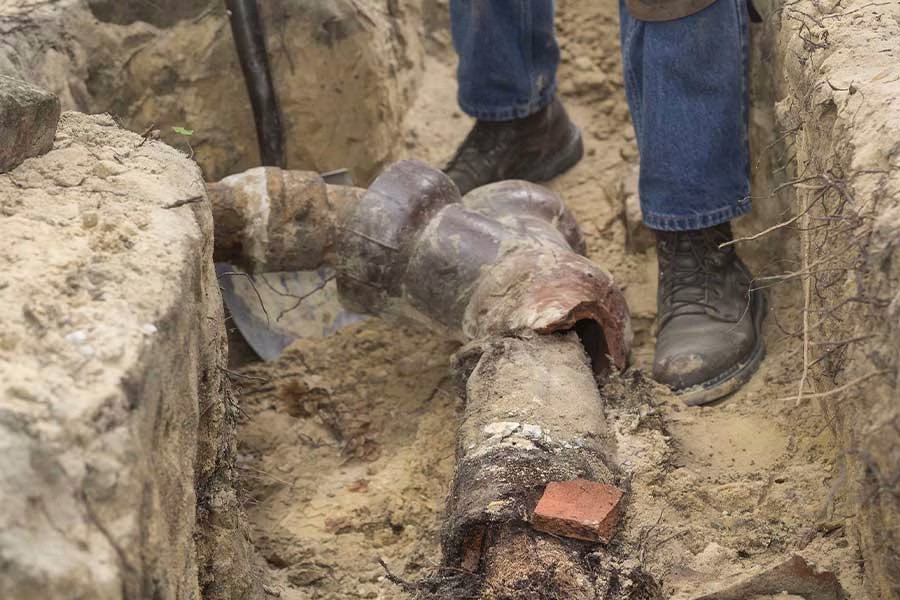 Sewer line replacement in progress